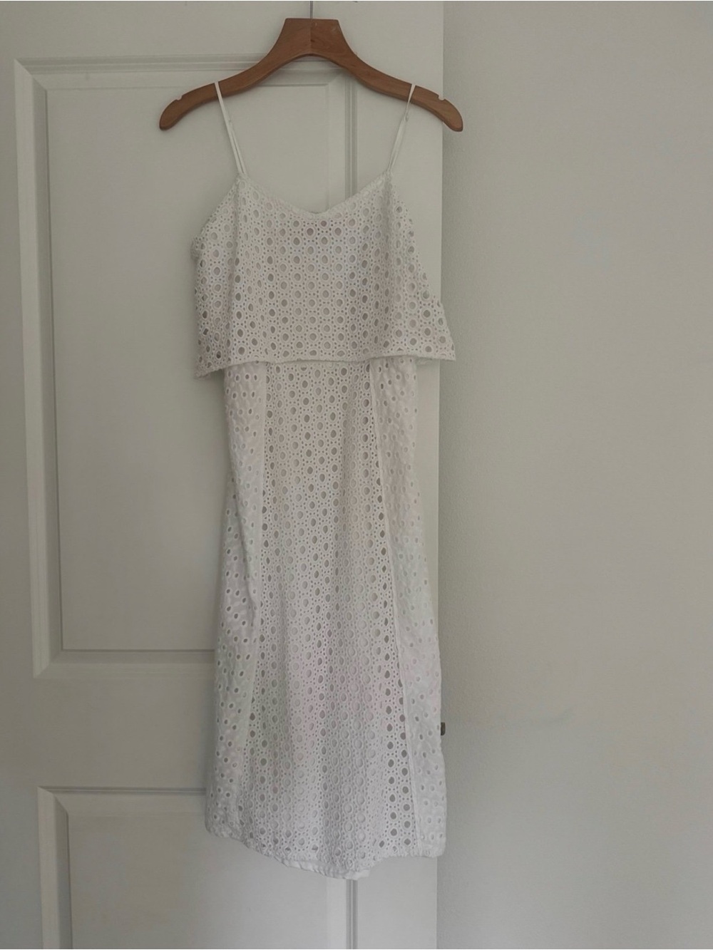 catherine malandrino women’s white eyelet detail overlay top tank dress size 4